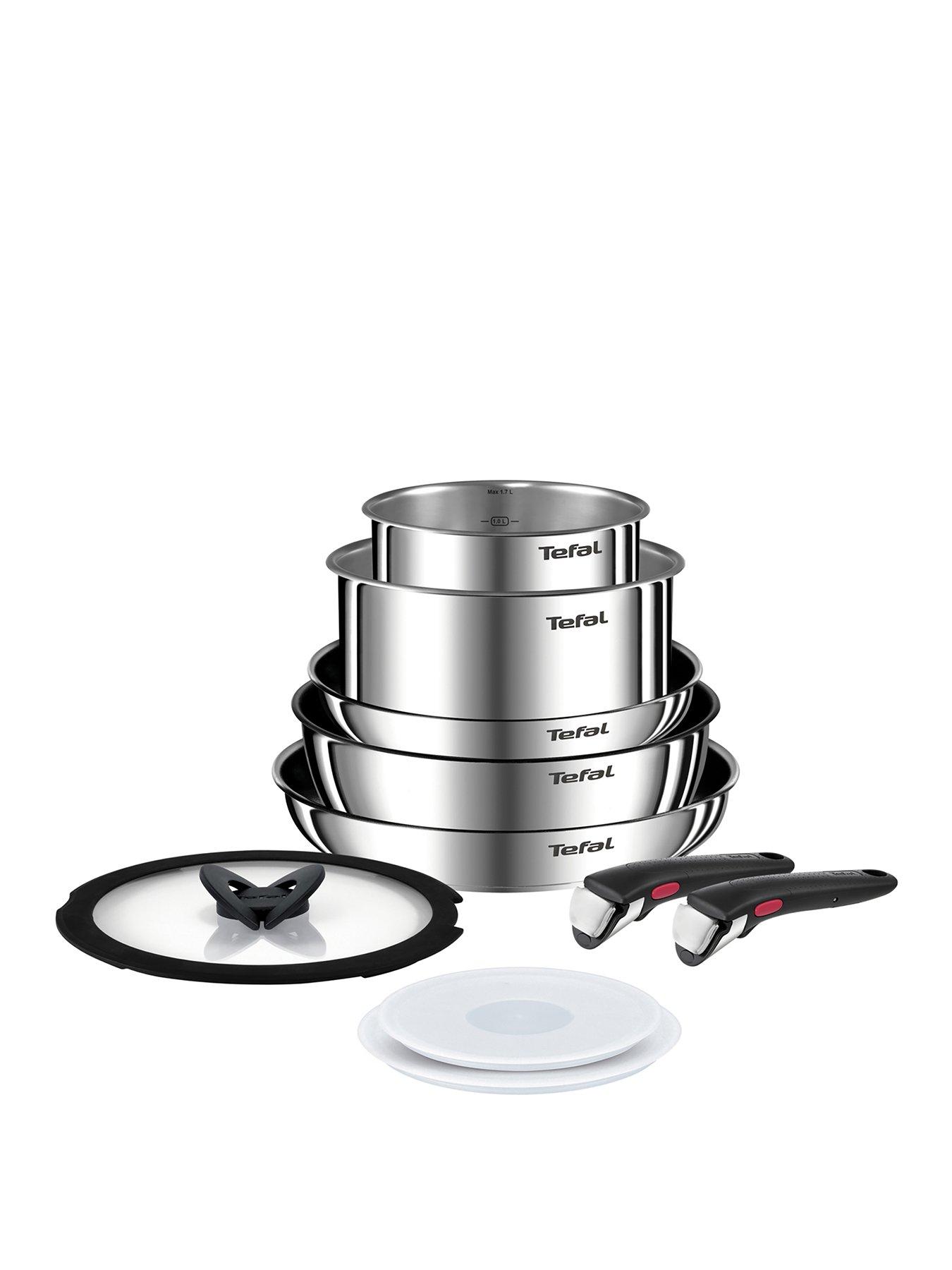 Image 1 of 7 of Tefal Ingenio Emotion 10 piece set: 22/26cm Frying Pans, 16/20cm Saucepans, 24cm Sautepan, 16/20cm Hermetic Lids, 24 cm Glass Lid + 2 Removable Handles, L897SA74