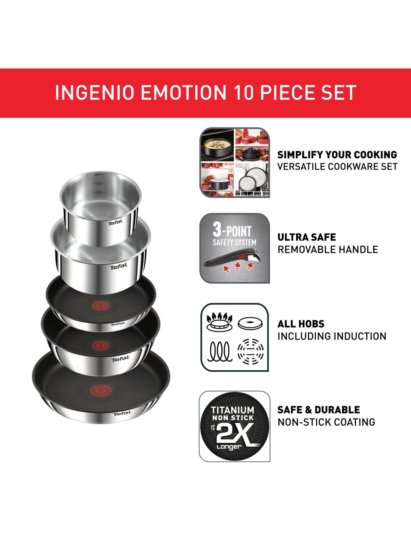 Image 3 of 7 of Tefal Ingenio Emotion 10 piece set: 22/26cm Frying Pans, 16/20cm Saucepans, 24cm Sautepan, 16/20cm Hermetic Lids, 24 cm Glass Lid + 2 Removable Handles, L897SA74