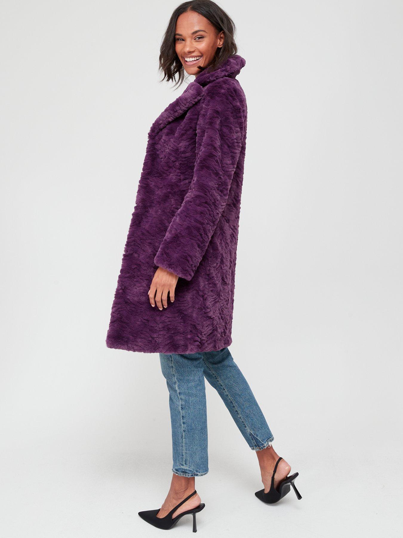 Dark purple hotsell faux fur coat