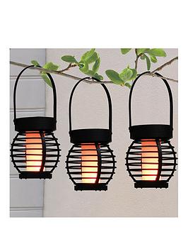 Product photograph of Streetwize Hanging Solar Mini Lanterns With Flame-effect Led Pack Of 3 from very.co.uk