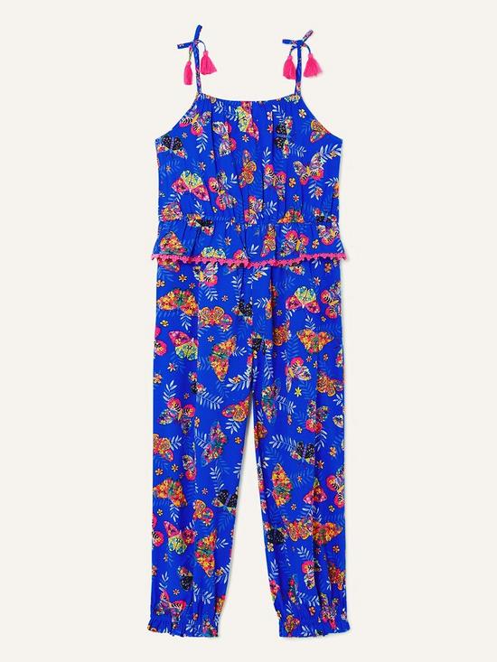 back image of monsoon-girls-sew-floral-butterfly-strappy-jumpsuit-blue