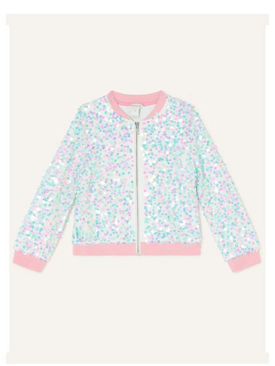 front image of monsoon-girls-sew-all-over-irridescent-sequin-bomber-jacket-pink