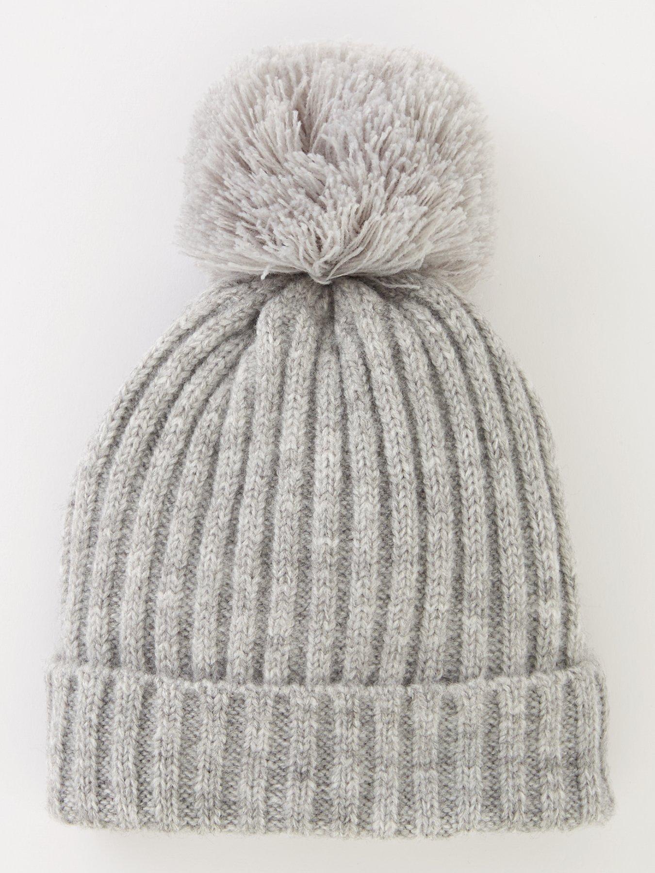 Creamy grey pom beanie