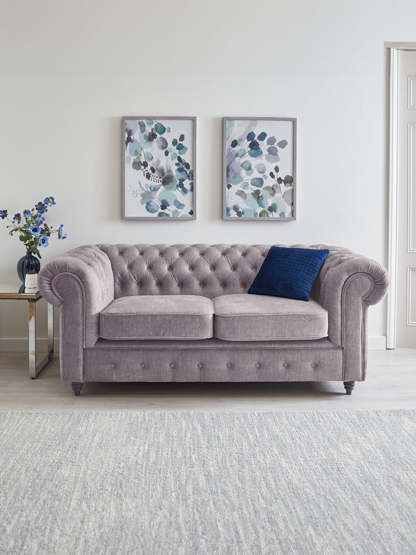 undefined Laura Chesterfield Fabric 2 Seater Sofa - Grey - FSC® Certified