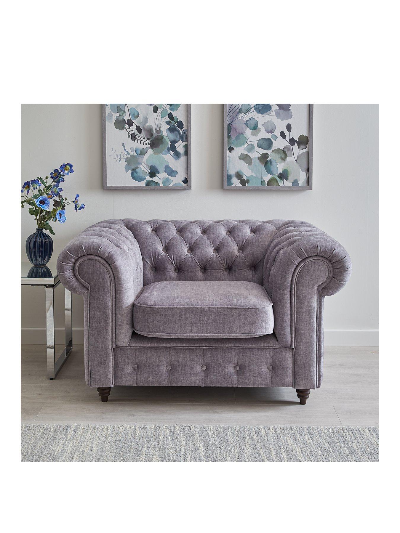 Product photograph of Very Home Laura Chesterfield Fabric Armchair - Grey from very.co.uk