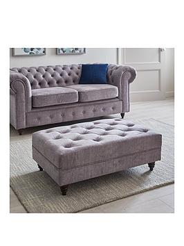 Product photograph of Very Home Laura Chesterfield Fabric Footstool - Grey from very.co.uk