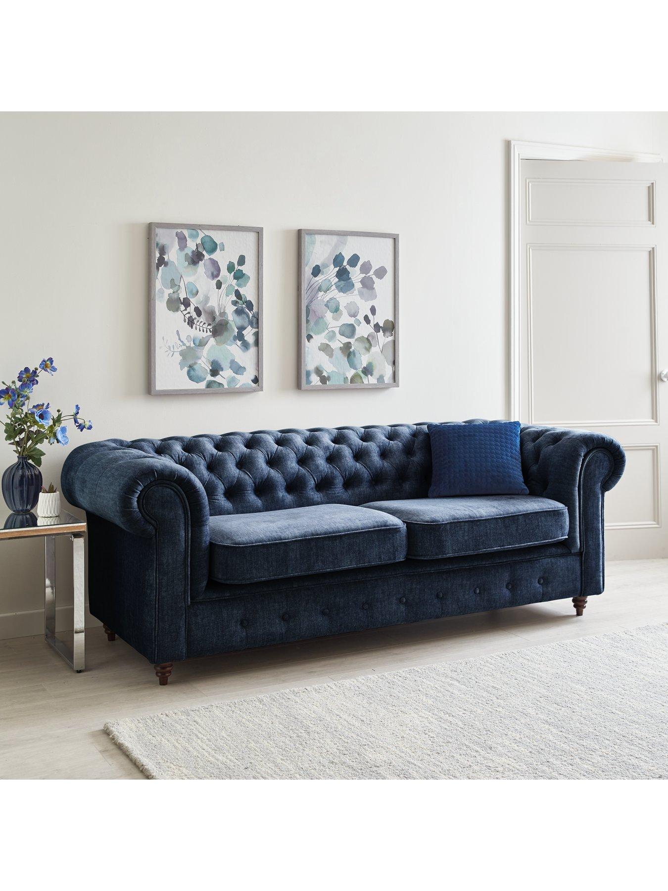 undefined Laura Chesterfield Fabric 3 Seater Sofa - Grey - FSC® Certified