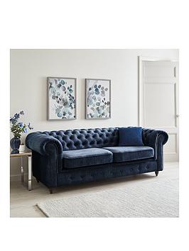 Product photograph of Very Home Laura Chesterfield Fabric 3 Seater Sofa - Navy from very.co.uk