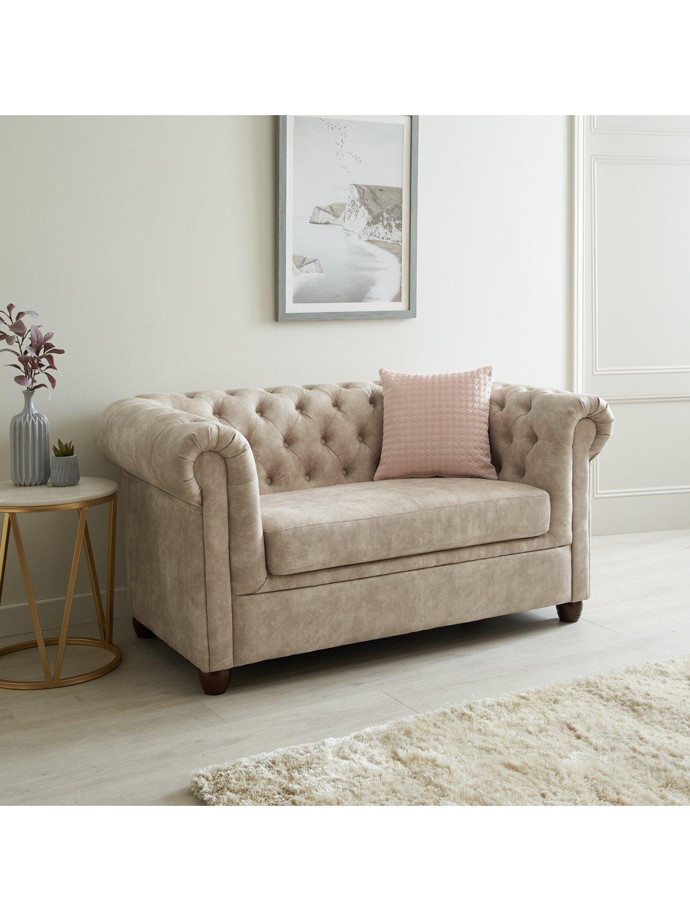 undefined Chester Chesterfield Leather Look 2 Seater Sofa - Pebble - FSC® Certified