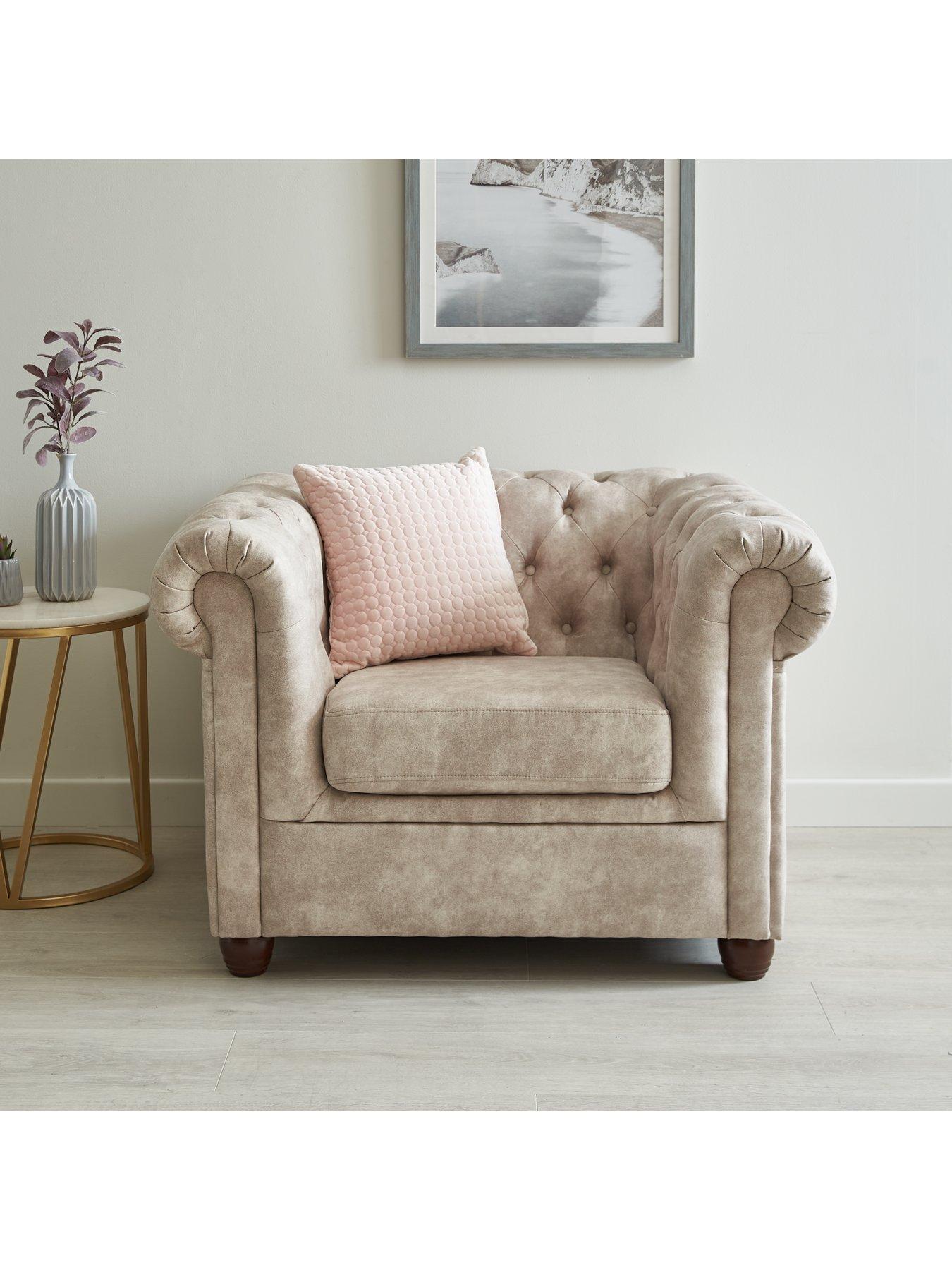 The Very Collection Chester Chesterfield Leather Look Armchair - Pebble - FSC® Certified
