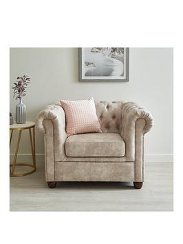 Product photograph of Very Home Chester Chesterfield Leather Look Armchair - Pebble from very.co.uk