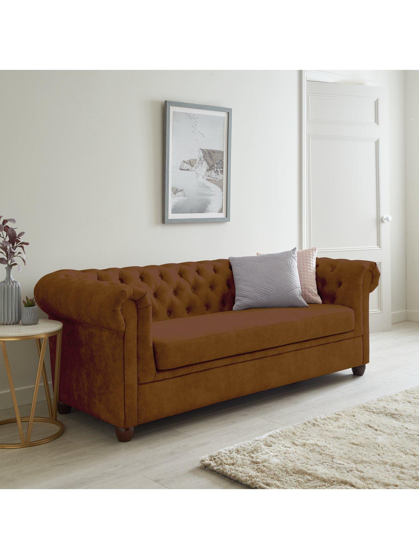 undefined Chester Leather Look 3 Seater Sofa - Chocolate - FSC® Certified