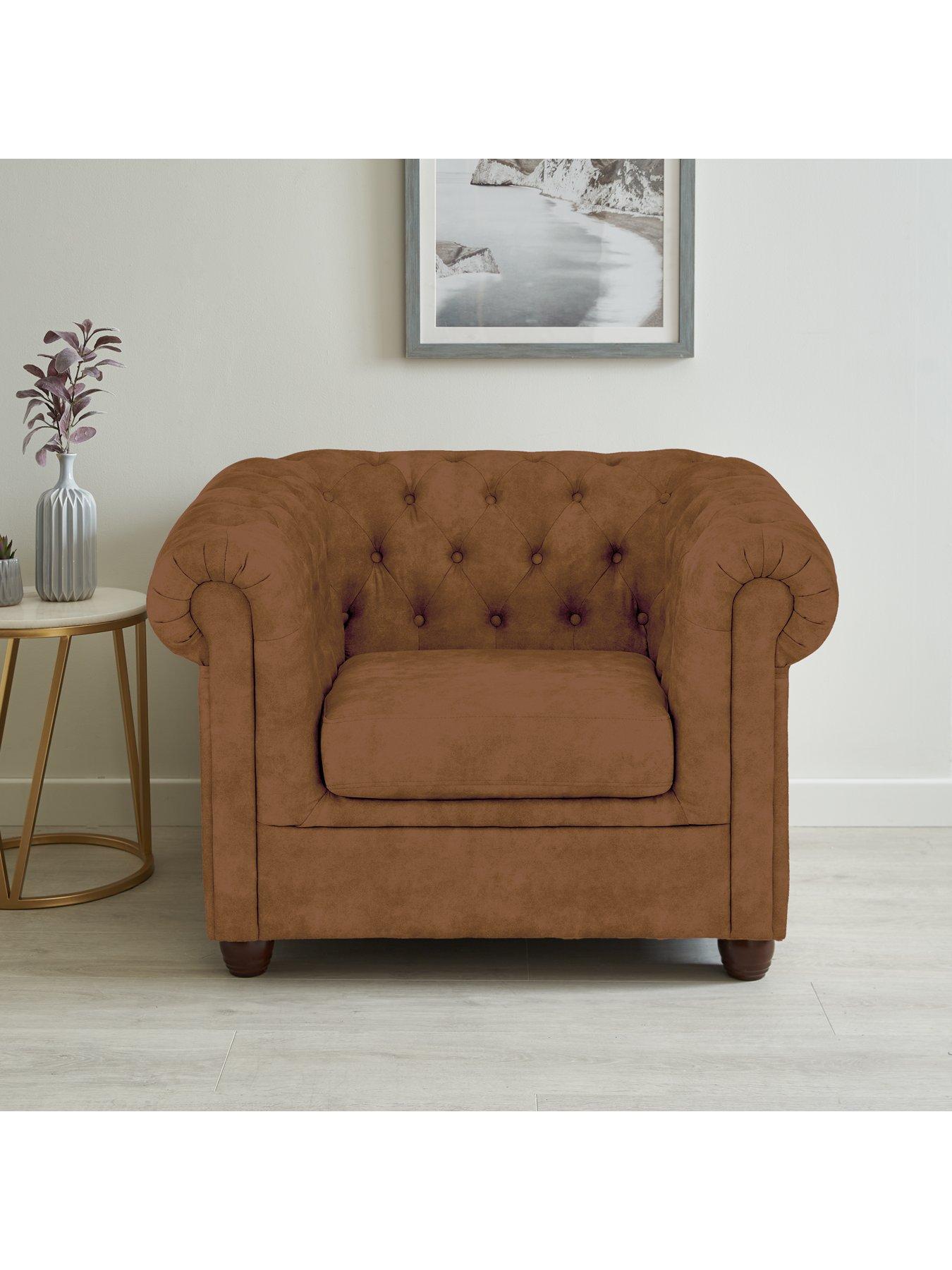 undefined Chester Chesterfield Leather Look Armchair - Chocolate - FSC® Certified