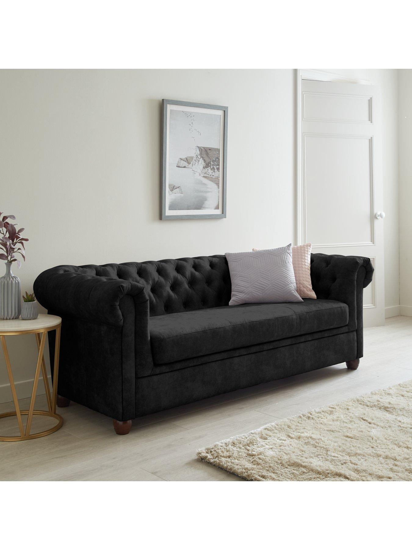 Image of Very Home Chester Chesterfield Leather Look 3 Seater Sofa - Black - FSC® Certified