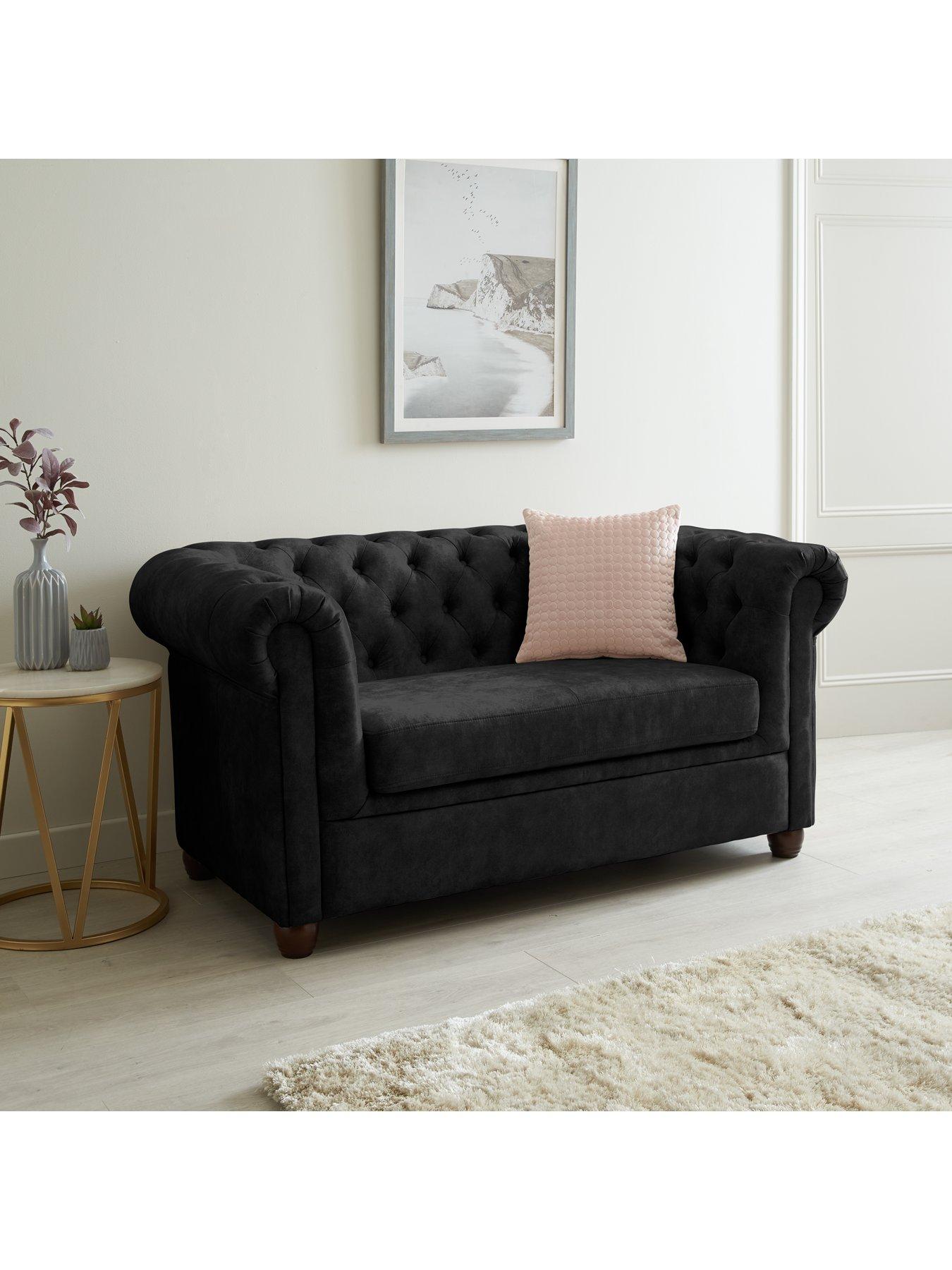 Very Home Chester Chesterfield Leather Look 2 Seater Sofa - Black - FSC ...