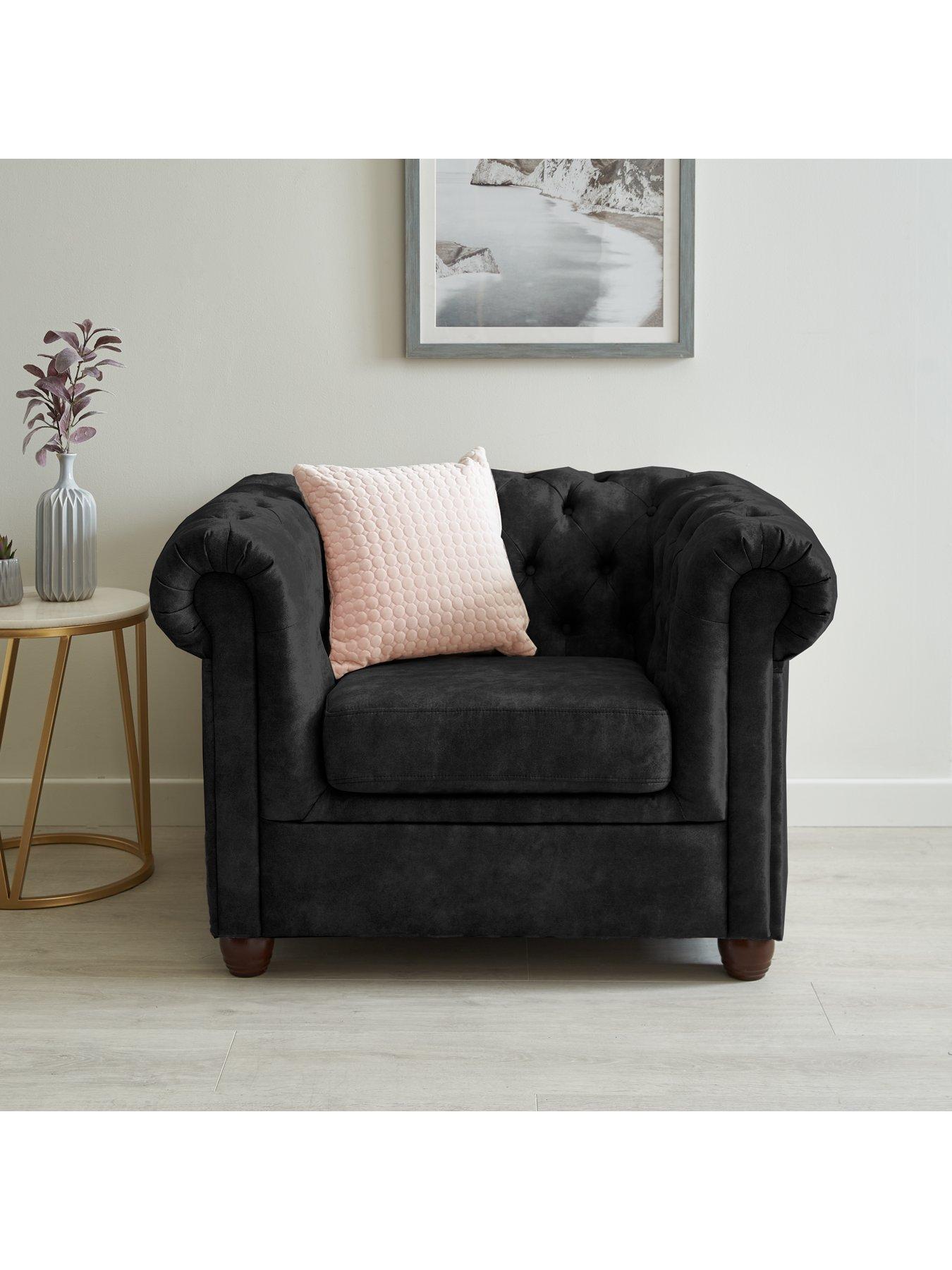 undefined Chester Chesterfield Leather Look Armchair - Black - FSC® Certified