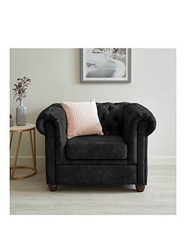 Product photograph of Very Home Chester Chesterfield Leather Look Armchair - Black from very.co.uk