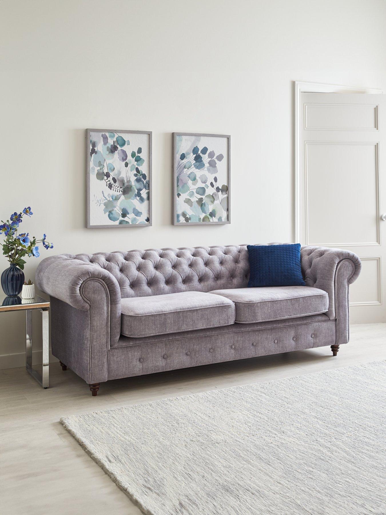undefined Laura Chesterfield Fabric 3 Seater Sofa - Grey - FSC® Certified