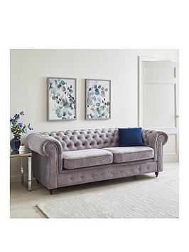 Product photograph of Very Home Laura Chesterfield Fabric 3 Seater Sofa - Grey from very.co.uk