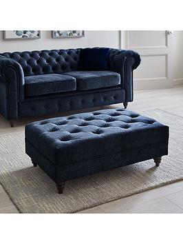 Product photograph of Very Home Laura Chesterfield Fabric Footstool - Navy - Fsc Reg Certified from very.co.uk