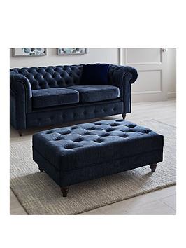 Product photograph of Very Home Laura Chesterfield Fabric Footstool - Navy from very.co.uk