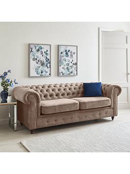 Product photograph of Very Home Laura Chesterfield Fabric 3 Seater Sofa - Natural - Fsc Reg Certified from very.co.uk