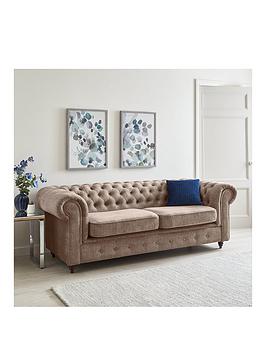 Product photograph of Very Home Laura Chesterfield Fabric 3 Seater Sofa - Natural from very.co.uk
