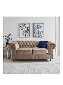 Product photograph of Very Home Laura Chesterfield Fabric 2 Seater Sofa - Natural from very.co.uk