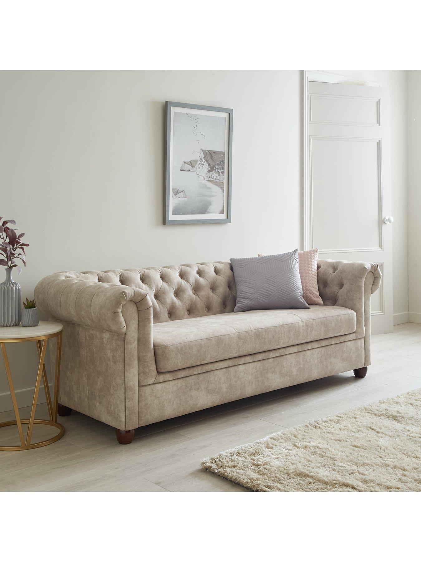 Very Home Chester Leather Look 3 Seater Sofa - Pebble - FSC® Certified