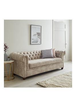 Product photograph of Chester Chesterfield Leather Look 3 Seater Sofa - Pebble from very.co.uk