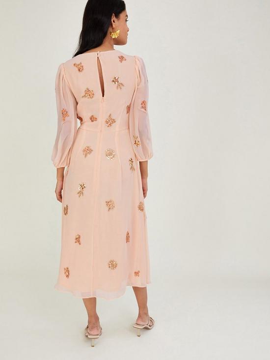 stillFront image of monsoon-ava-sustainable-apricot-emb-dress