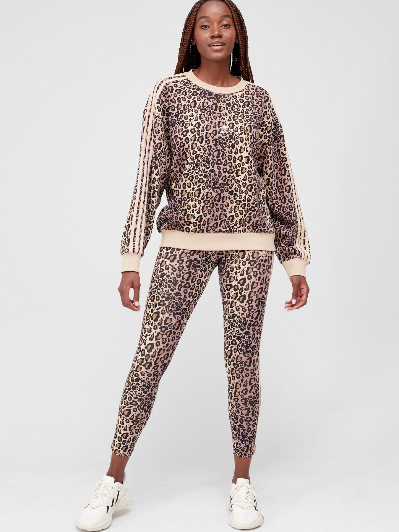 ADIDAS ORIGINALS 3 STRIPES LEOPARD PRINT LEGGINGS SIZE UK 6,8,10