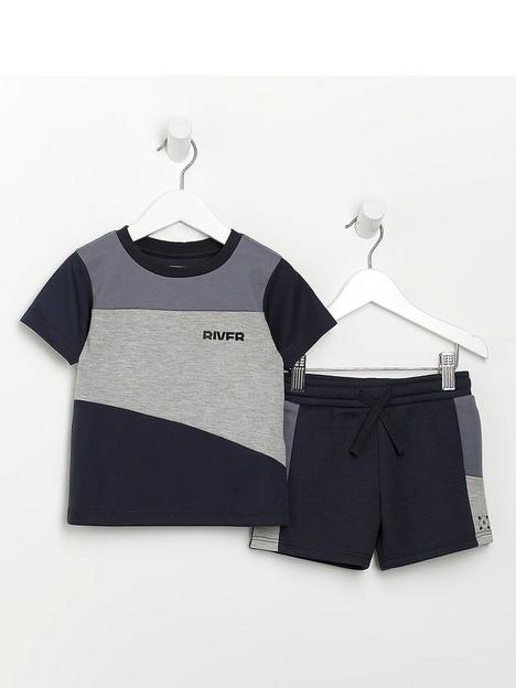 river-island-mini-mini-boys-colourblock-tshirt-and-short-set-greyblue