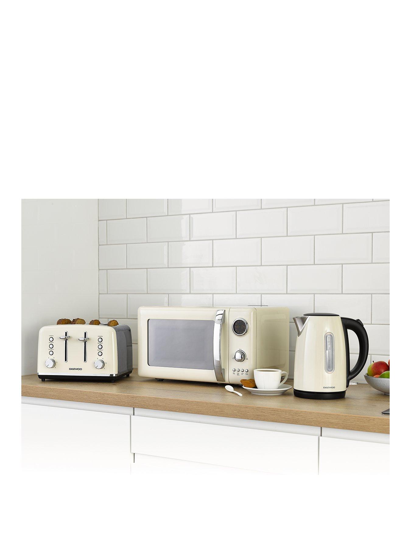 Product photograph of Daewoo Kensington Cream Triple Pack- Microwave Kettle And Toaster Set from very.co.uk