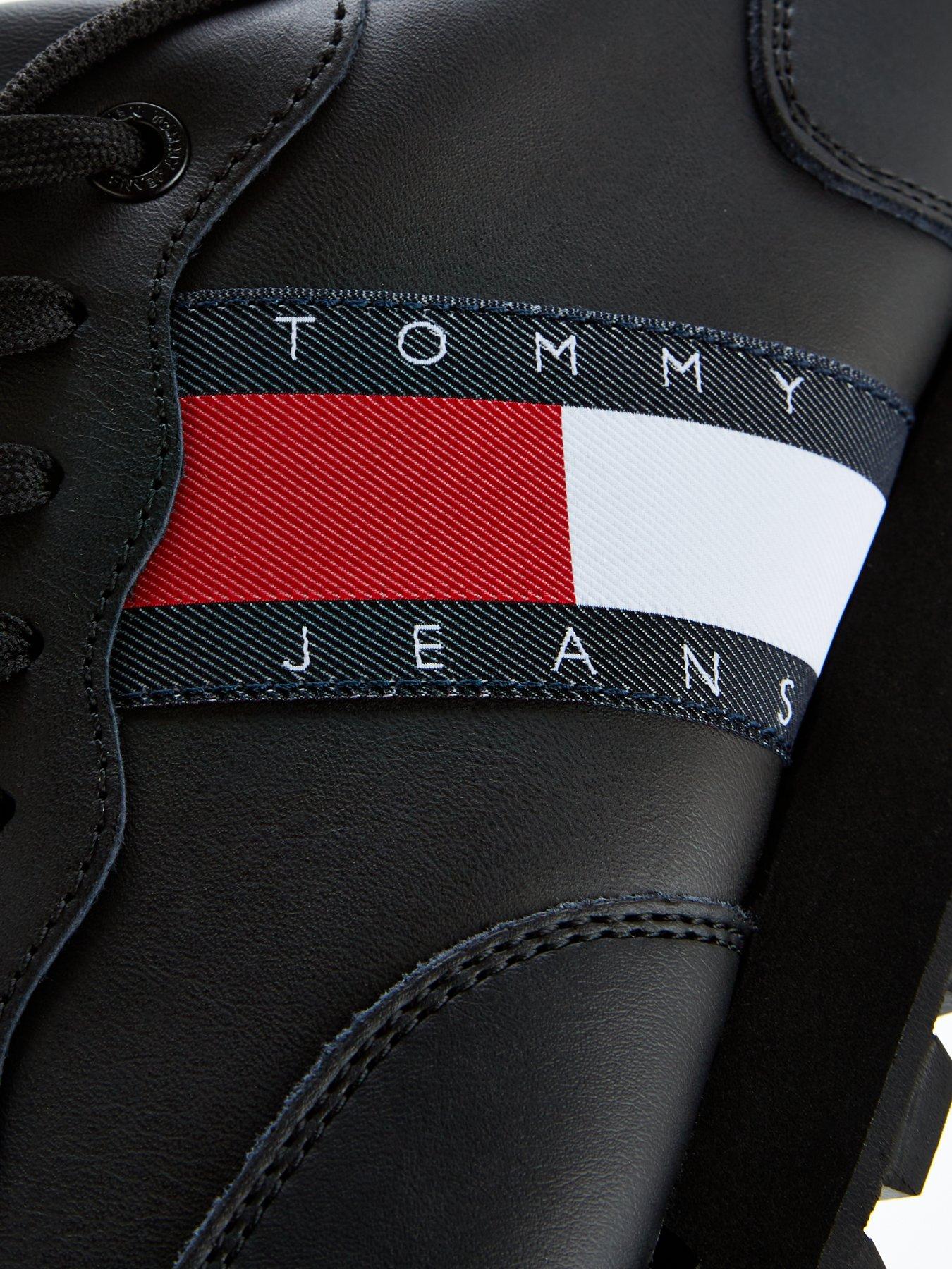 Tommy Jeans Leather Runner Trainers - Black | Very.co.uk