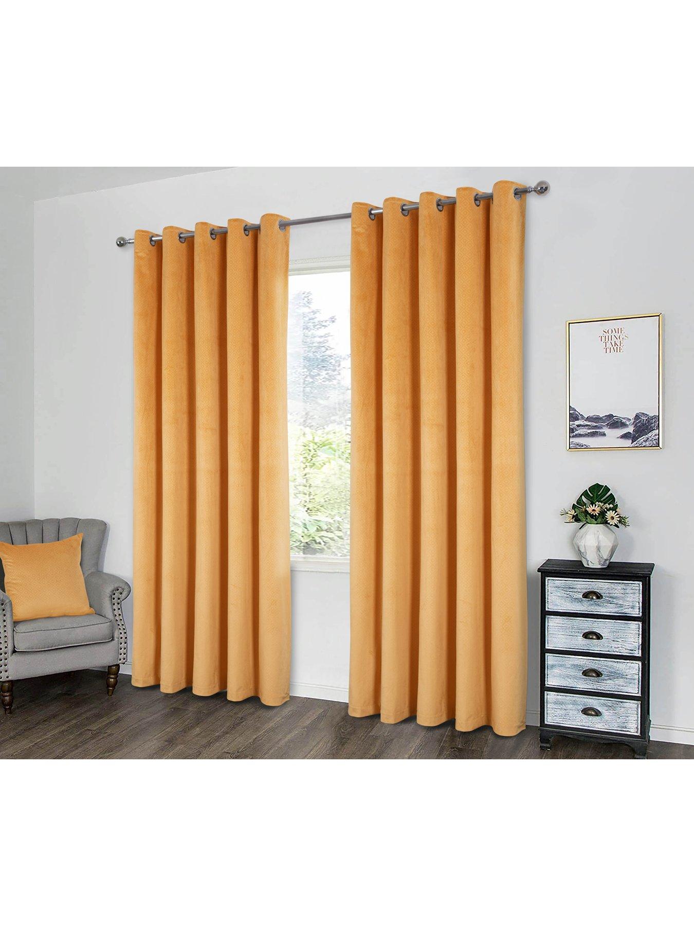 Verona Velvet Ready Made Lined Ochre Eyelet Curtains