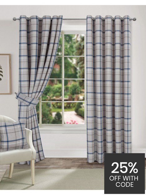 very-home-hudson-check-eyelet-curtains