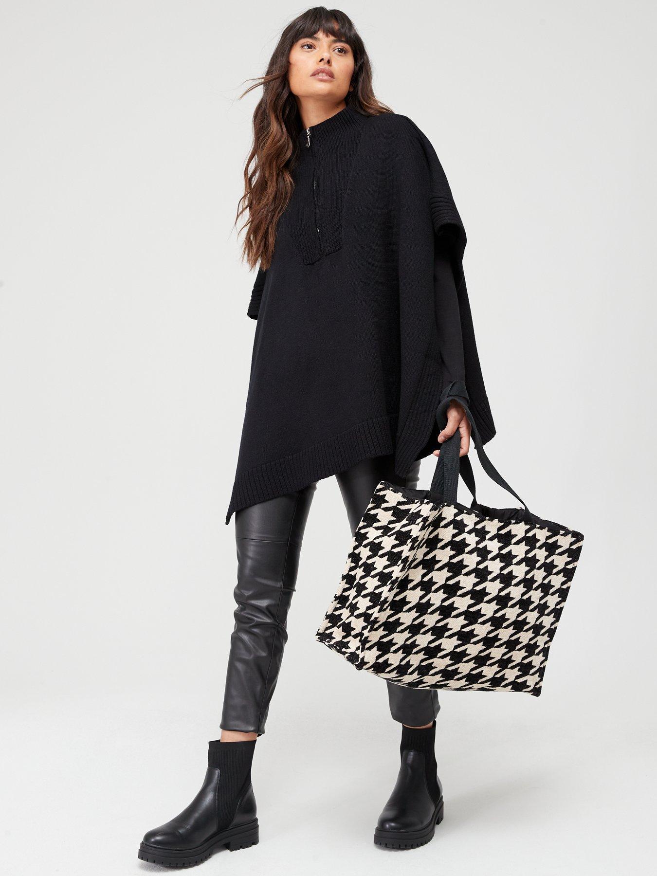 V by Very Zip Front Knitted Poncho - Black | very.co.uk