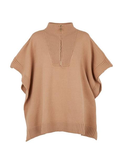 v-by-very-zip-front-knitted-poncho-camel