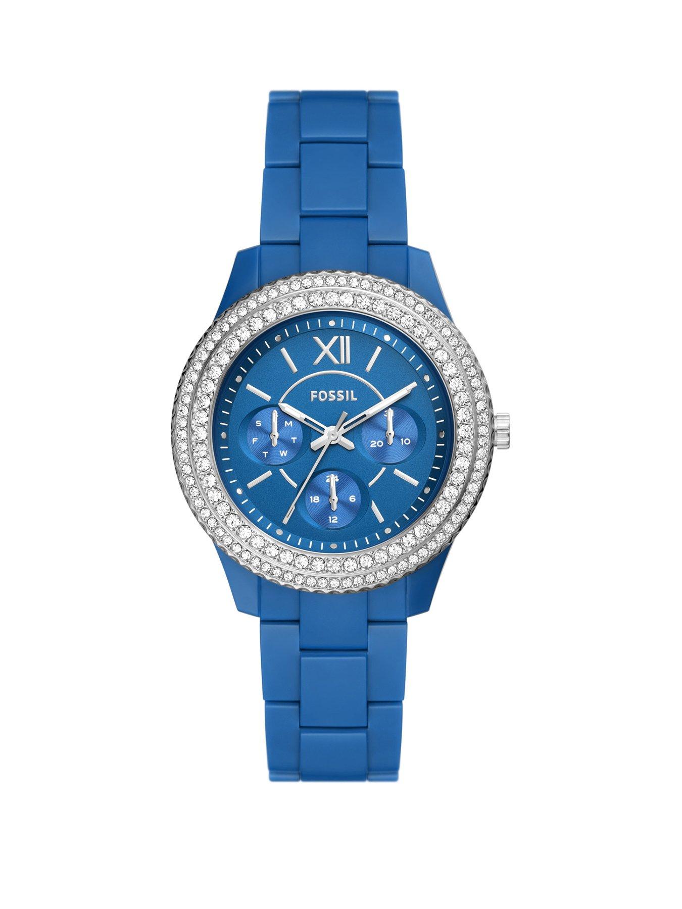 Product photograph of Fossil Stella Blue Castor Oil Ladies Watch from very.co.uk