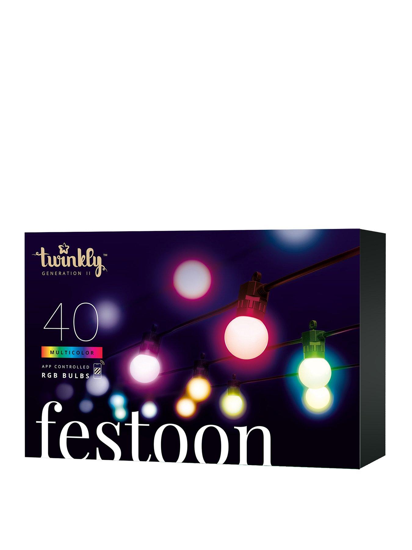 Product photograph of Twinkly Festoon Lights 40 Rgb G45 Bulbs 0 5 Meter Distance Extension Kit Bt Wifi Gen Ii Ip44 from very.co.uk
