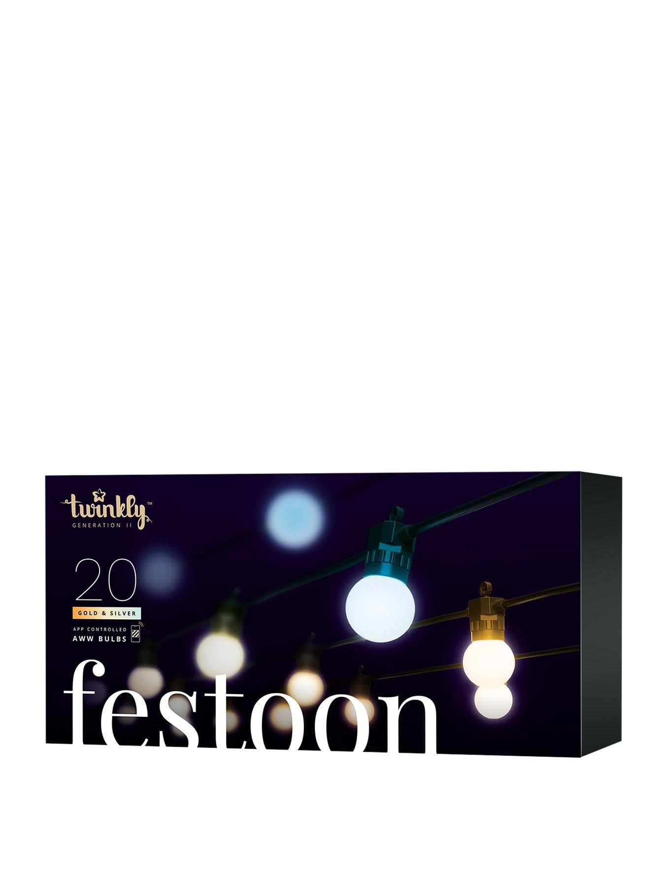 Product photograph of Twinkly Festoon Lights 20 Aww G45 Bulbs 0 5 Meter Distance Starter Kit Bt Wifi Gen Ii Ip44 from very.co.uk