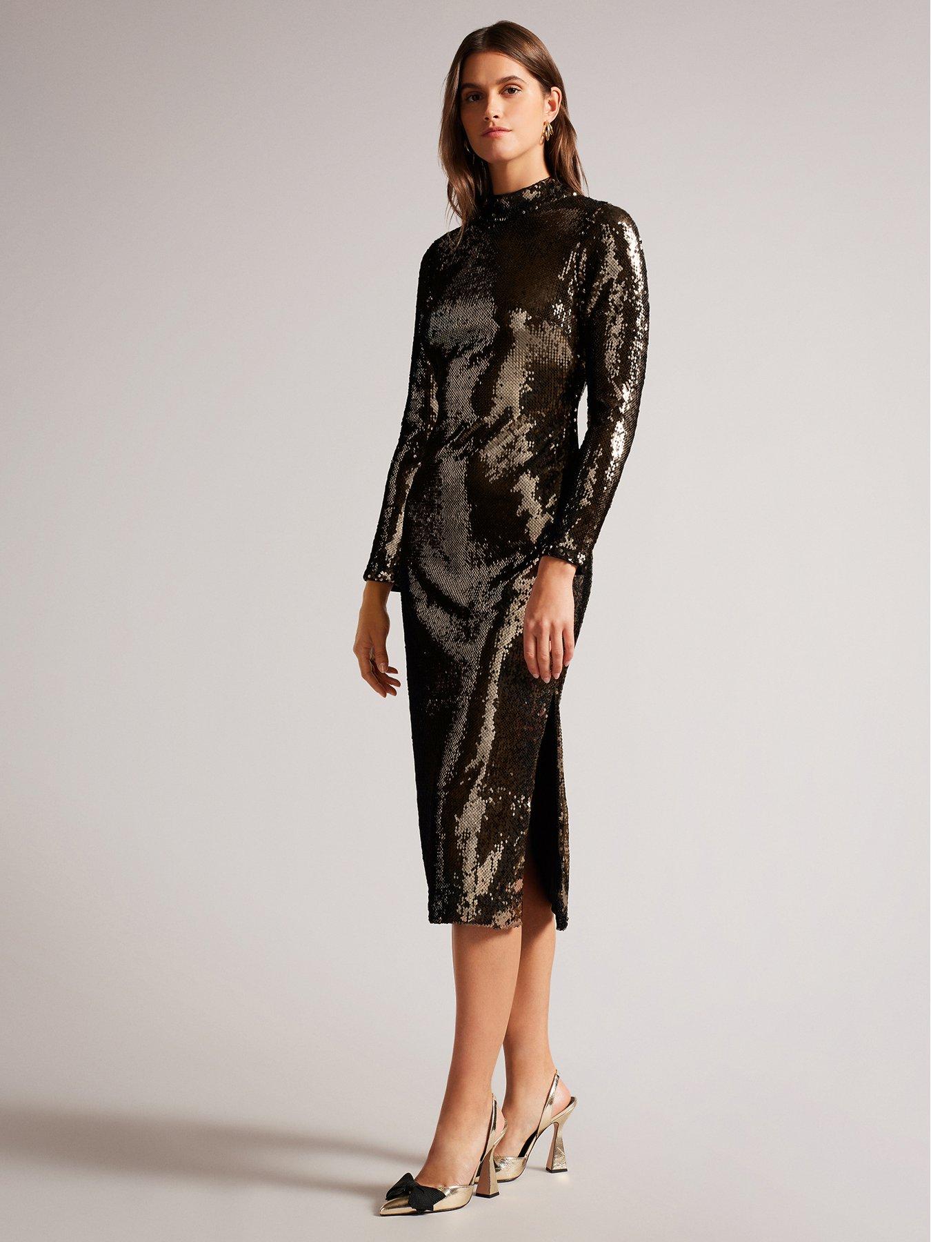 Brookly Sequin Tube Dress With Long Fitted Sleeve Black