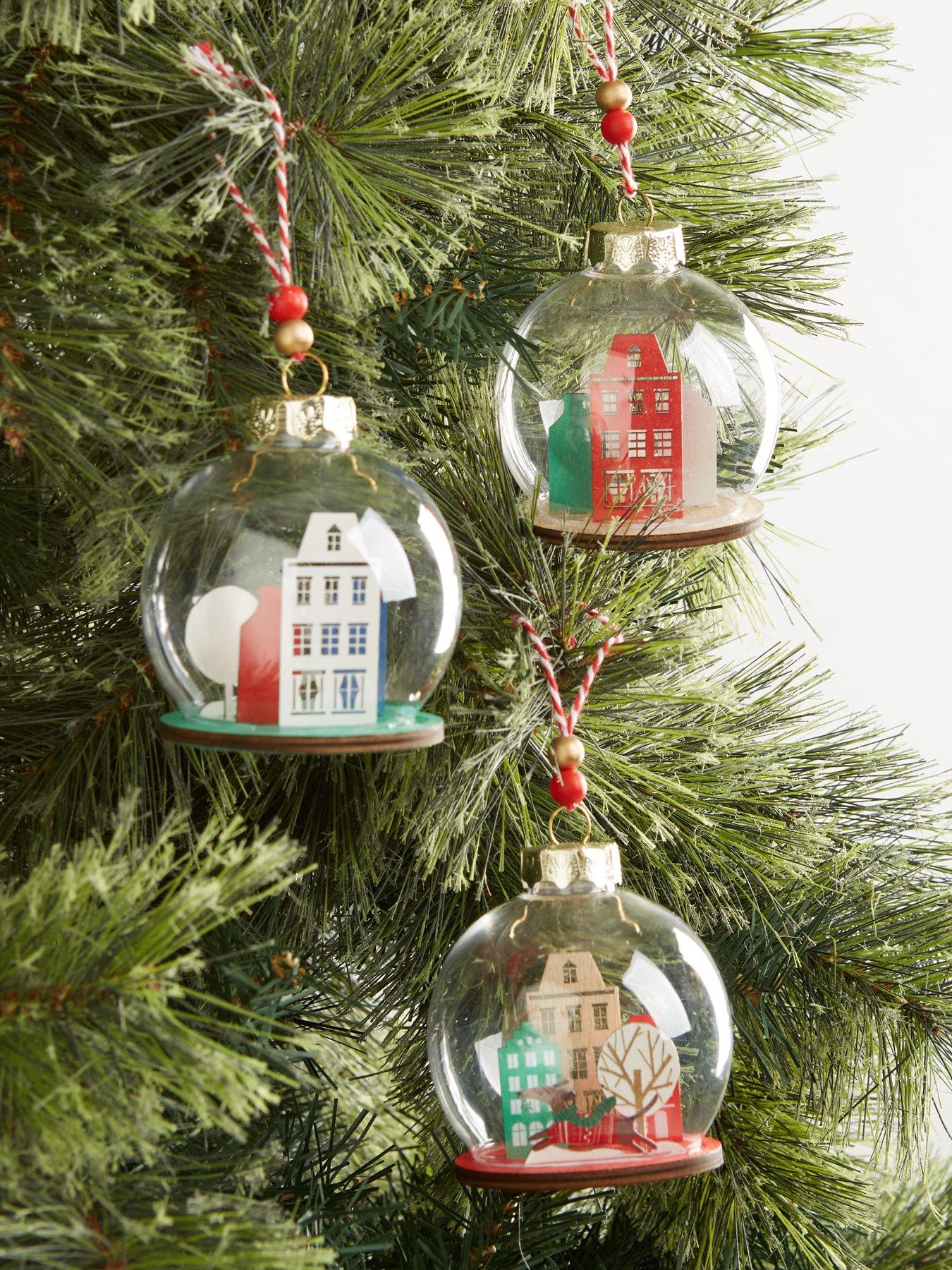 Product photograph of Set Of 3 8 Cm Dome Christmas Baubles With House Scenes from very.co.uk