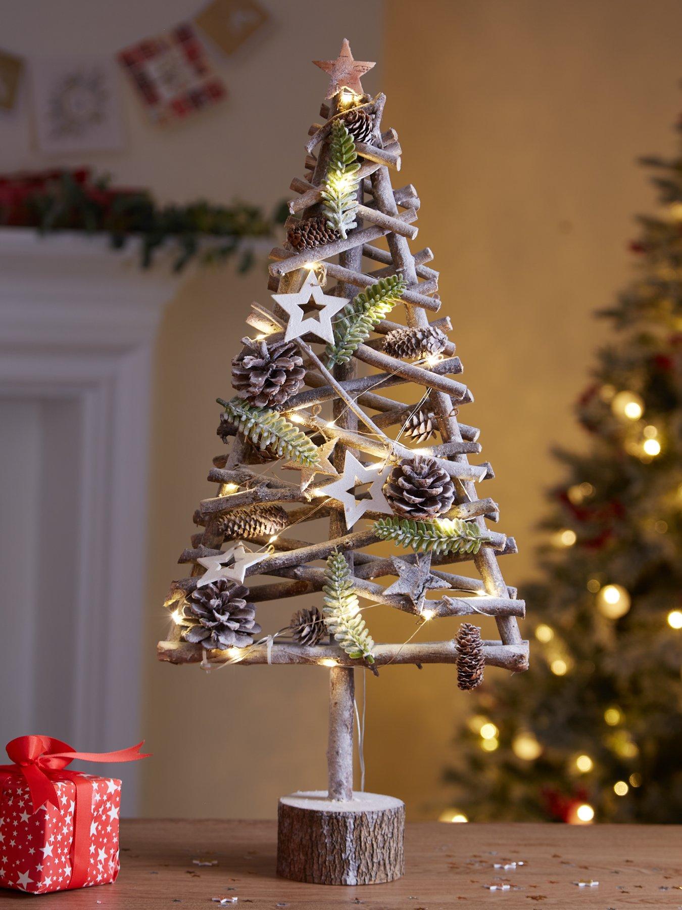 Product photograph of 28 5 Cm Lit Wood Effect Frosty Table Top Christmas Tree from very.co.uk