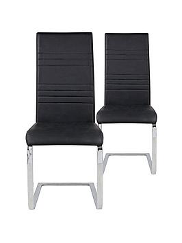 Product photograph of Very Home Pair Of Jet Faux Leather Cantilever Dining Chairs - Black from very.co.uk
