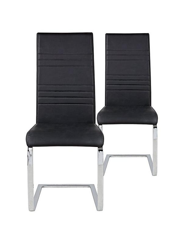 Pair Of Jet Faux Leather Cantilever, Cantilever Dining Chair