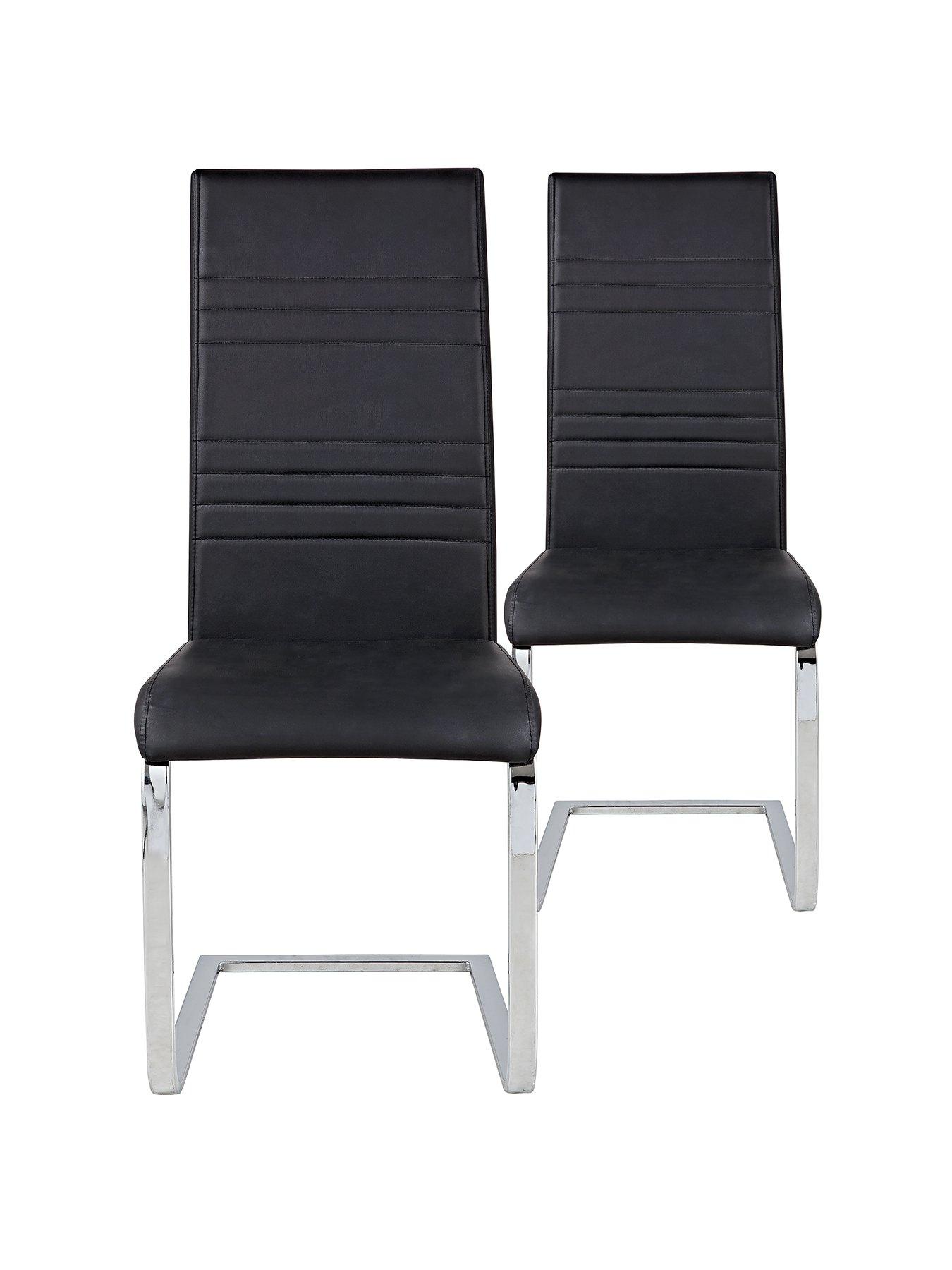 undefined Pair of Jet Faux Leather Cantilever Dining Chairs - Black