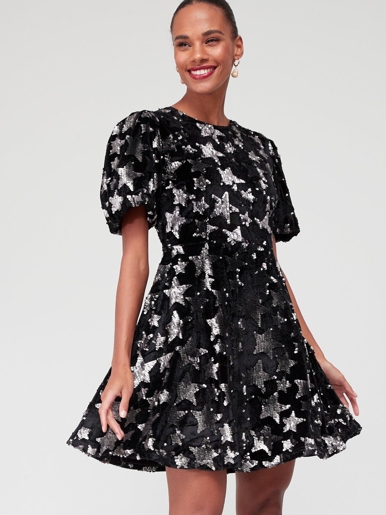 Special occasion black sequin best sale skater dress