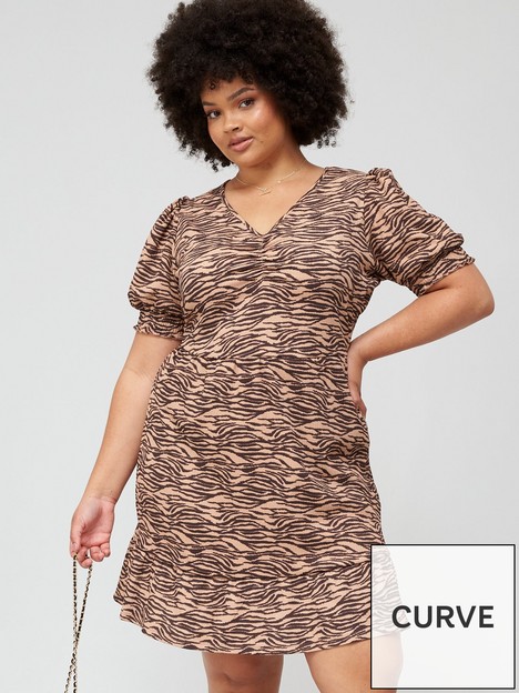 v-by-very-curve-textured-jersey-ruched-mini-dress-animal-print